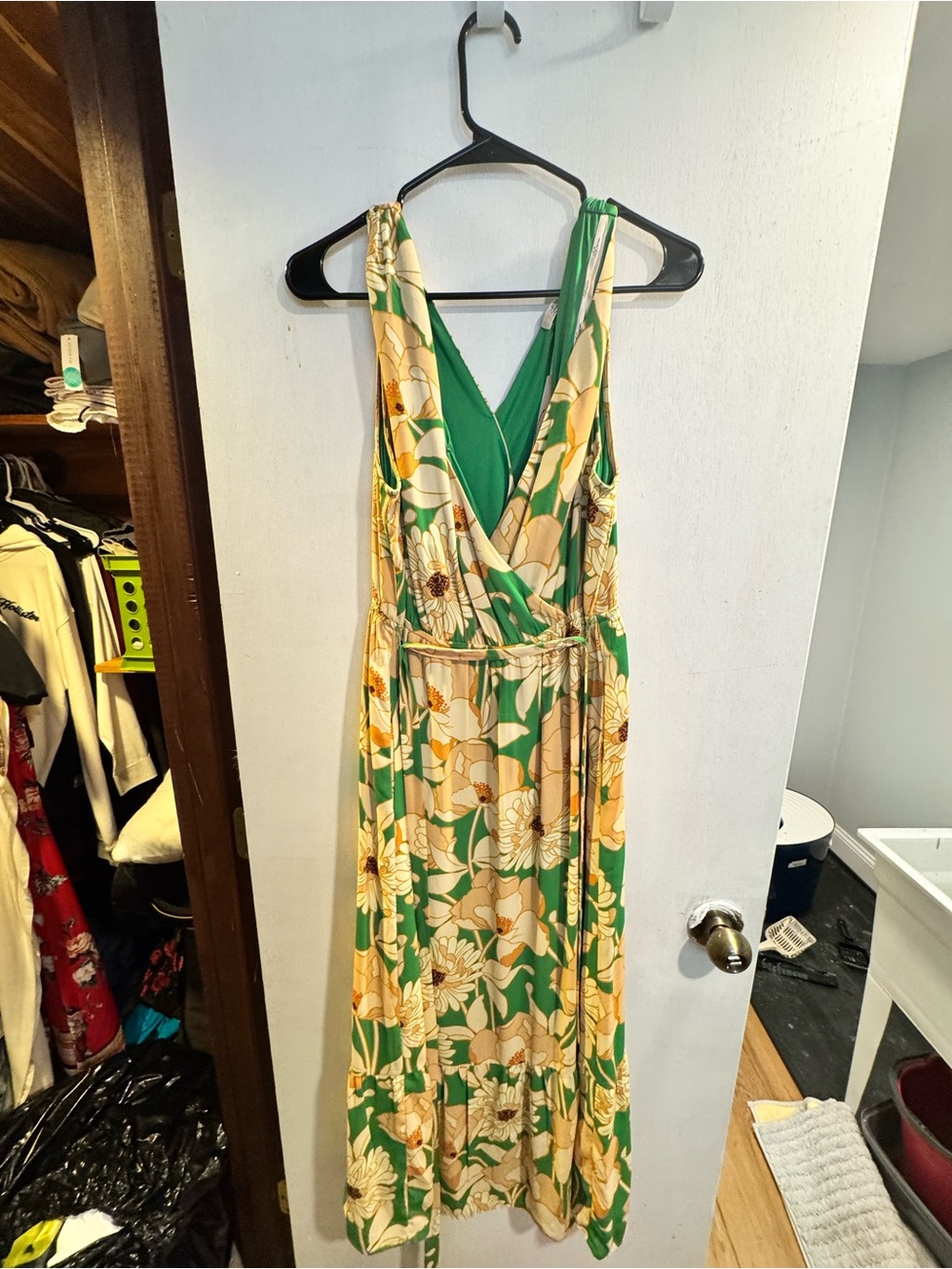 La SENZA Green Floral Wrap Maxi Dress with Yellow Blooms